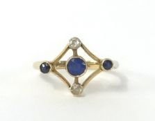 A sapphire and diamond ring, size J.