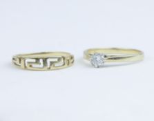 A 9ct small diamond solitaire ring and another key cut ring (2), approx 3.8gms.