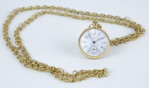 An 18ct Tiffany and Co open face fob watch with a Longines movement, enamelled dial, the back