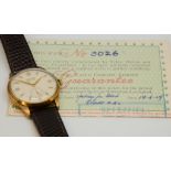 Rolex, a 1959 gents precision 9ct cased wristwatch with original guarantee No.3026 from 19th June