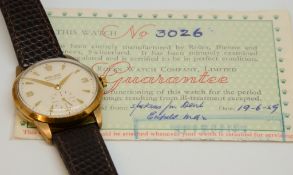 Rolex, a 1959 gents precision 9ct cased wristwatch with original guarantee No.3026 from 19th June