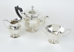 A three piece Geo V silver tea service marked 'Page Keen & Page Plymouth', approx 42.50oz.