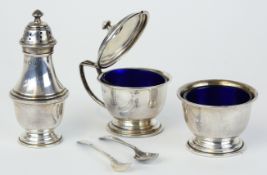 A Geo V silver three piece cruet set marked 'S & Co Ltd', approx 3.70oz.