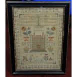 A 19th century needlework Sampler by Ann Castle, dated 1811, 45cm x 32cm, (the owners grandparents
