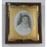 A 19th century portrait on porcelain signed Boucher? In an ornate gilt frame encased within a