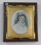 A 19th century portrait on porcelain signed Boucher? In an ornate gilt frame encased within a