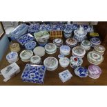 Collection of various porcelain boxes mainly modern including Doulton Harry Potter, Sadler, Wedgwood