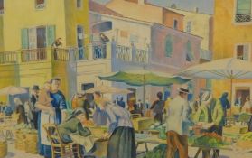 Allinson?, mid 20th century pastel scene, 'Continental Market', 34cm x 52cm.