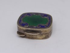 A silver Italian and enamelled pill box.