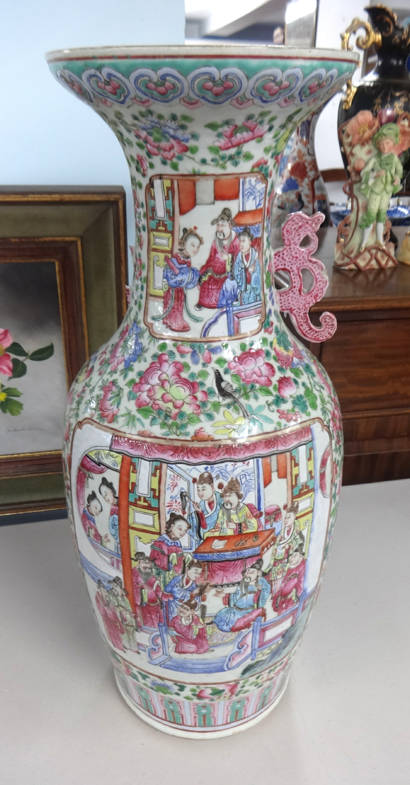 A 19th century famille rose Chinese porcelain vase, lacks one side handle, height 60cm.