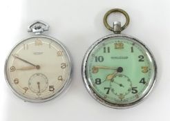 Jaeger Le Coultre, military pocket watch with green dial, the back plate marked with an arrow 'G.S.