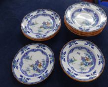 Spode 'Landscape' Copeland England, coloured willow design, 5 dinner Plates, 7 large soup dishes,