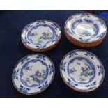 Spode 'Landscape' Copeland England, coloured willow design, 5 dinner Plates, 7 large soup dishes,