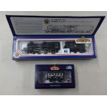 A Bachmann BR Class 4 standard loco boxed and 7 plank wagon boxed (2).