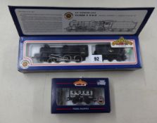 A Bachmann BR Class 4 standard loco boxed and 7 plank wagon boxed (2).