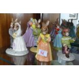 Royal Doulton Bunnykins figures (5) together with a Coalport figure.