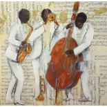 Modern Print, Jazz Musicians, in a stylised 'wood' frame, 94cm x 94cm (overall).