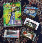 Collection of old toys and models including Revell metal model cars, radio controlled, Burago and