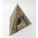 Mary White (1926-2013), pyramid vase with mottled green decoration and Mary White paper label 'The