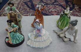 A collection of six figurines including Doulton HN1731, 'Daydreams', Nao Ballerina, Doulton 'The