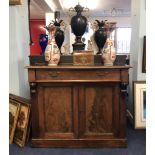 A Victorian chiffonier with pierced brass gallery, single drawer and cupboards, length 110cm.