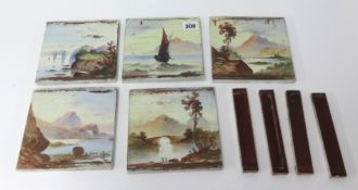 Five landscape Victorian fire place tiles.