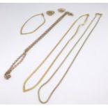 A collection of 9ct gold including three necklaces, two rings and a bracelet approx 17g.