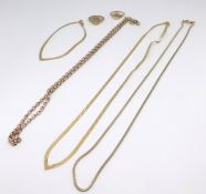 A collection of 9ct gold including three necklaces, two rings and a bracelet approx 17g.