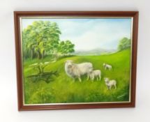 William Hawton (Plymouth Artist) oil on canvas 'Spring Lambs near Yealmpton', 39cm x 50cm.