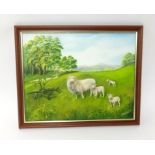 William Hawton (Plymouth Artist) oil on canvas 'Spring Lambs near Yealmpton', 39cm x 50cm.