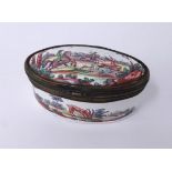 A 19th century Bilston style enamel porcelain box decorated with stag hunting scene.