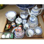 A collection of Woods Chinese patterned teawares, other ornaments and a oriental print etc.