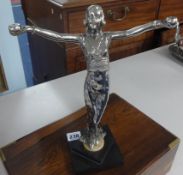 Art Deco plated figure of a woman with out stretched arms, height 32cm.