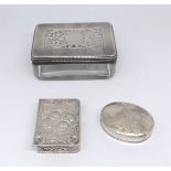 Silver and glass box and two modern silver boxes including Cherub decorated (3)