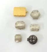 Collection of six various small pill boxes, mainly silver.