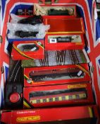 Three Hornby locos, various coaches and track (some boxed).