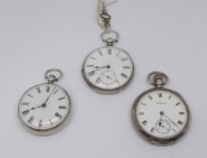 19th Century silver open face pocket watch and two other silver open face pocket watches including