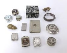A collection including vesta, novelty animal vestas, stamp box, cigarette case, Danish cigarette