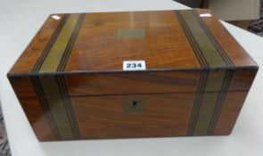 Victorian and walnut brass band writing box, width 35cm.