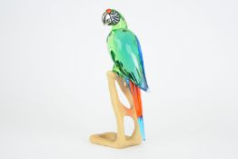 Swarovski Crystal Birds of Paradise Collection 2005 model, Macaw on maple stand, 23.5cm high,