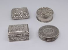 Indian silver circular box and three other silver boxes including Continental and English.