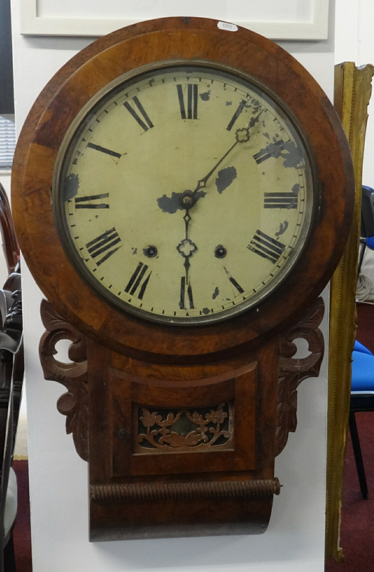 A 19th century walnut drop dial wall clock.