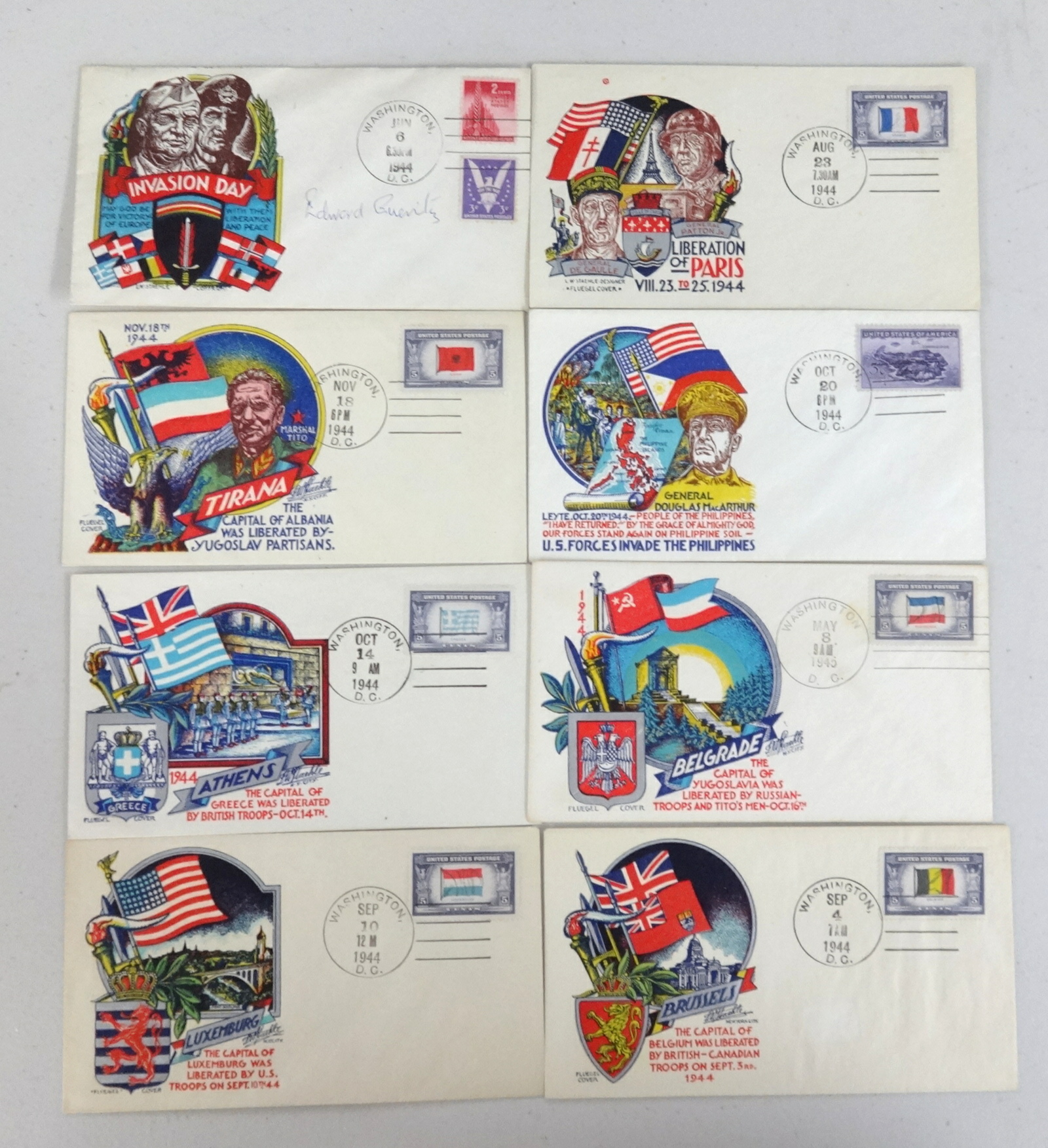 An album of rare Fluegels American Washington First Day Covers with 50 covers from D Day 1944