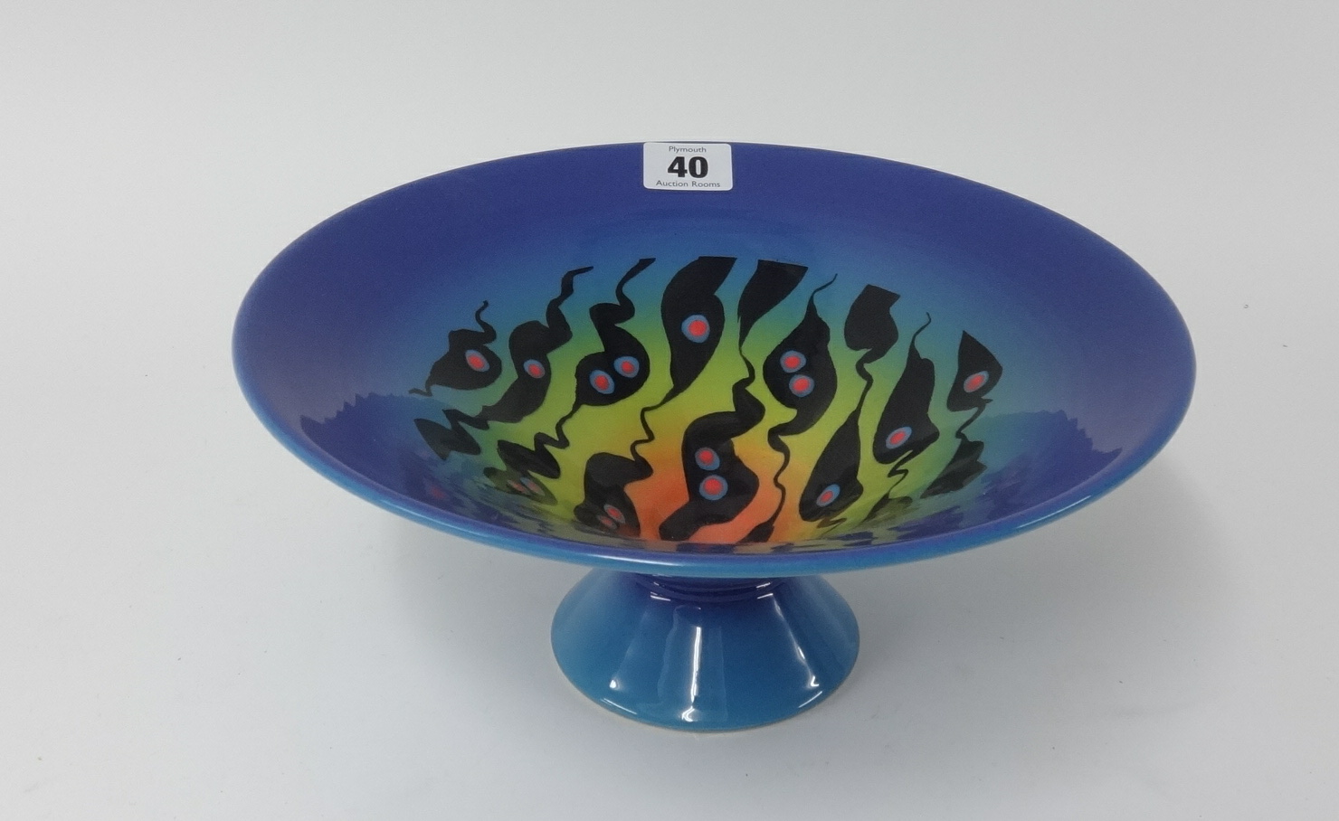 Richard Godfrey, stem bowl, glazed with tadpole decoration, height 12cm, diameter 27cm.