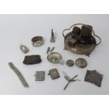 A collection of small silver items including vesta, compact, wide bangle, sovereign and stamp box,