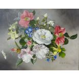 John Lancaster 1978, oil on canvas, signed, 'Flowers', 30cm x 37cm.