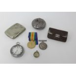 Pair Great War medals awarded to Pte T.J.Jones (Welsh Regiment) together with his pocket watch,