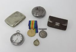 Pair Great War medals awarded to Pte T.J.Jones (Welsh Regiment) together with his pocket watch,