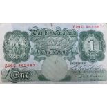 Error Banknote - P.S.Beale Bank of England, One Pound Green Note, with over print corner.