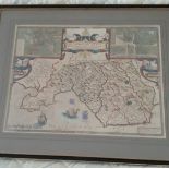 John Speed ancient map of Glamorganshyre 1676, edition Thomas Basset in Fleet St and Richard